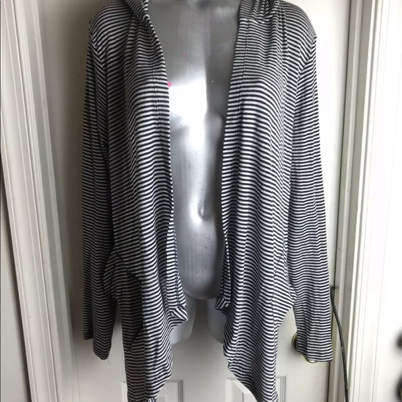 SIZE L STRIPED HOODED DRAPED OPEN -HI LOW CARDIGAN - Picture 2 of 8